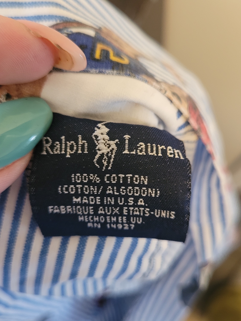 Ralph Lauren Polo Bear Pillowcase Blue Striped Cotton Vintage Preppy - Picture 2 of 5